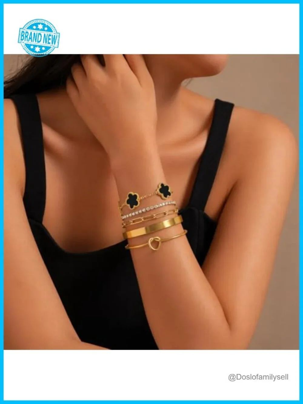 Stackable Gold Bracelet Set, 18K Gold Plated Stainless Steel, 5 Piece